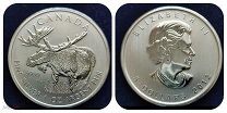 5 долларов Лось Канада 2012 унция 31,1 гр., 999,9 пр. Серебряная монета Елизавета II с 1 рубля q998. Мешок