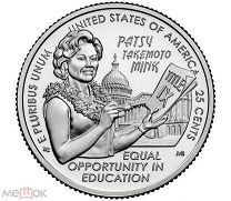 США 25 центов 2024 Женщины, Политик Пэтси Такемото Минк, 12-я монета, двор D НОВИНКА. Мешок