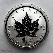Монета Канада 5 долларов 2004 Кленовый лист Елизавета II Серебро Proof, 31.1гр - С 1 Рубля!. Мешок
